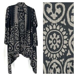 Adrienne Vittadini Women's Knit Open Front Cardigan Sweater Black Gray Medium